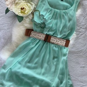 Elegant mint dress with walnut bohemian belt.